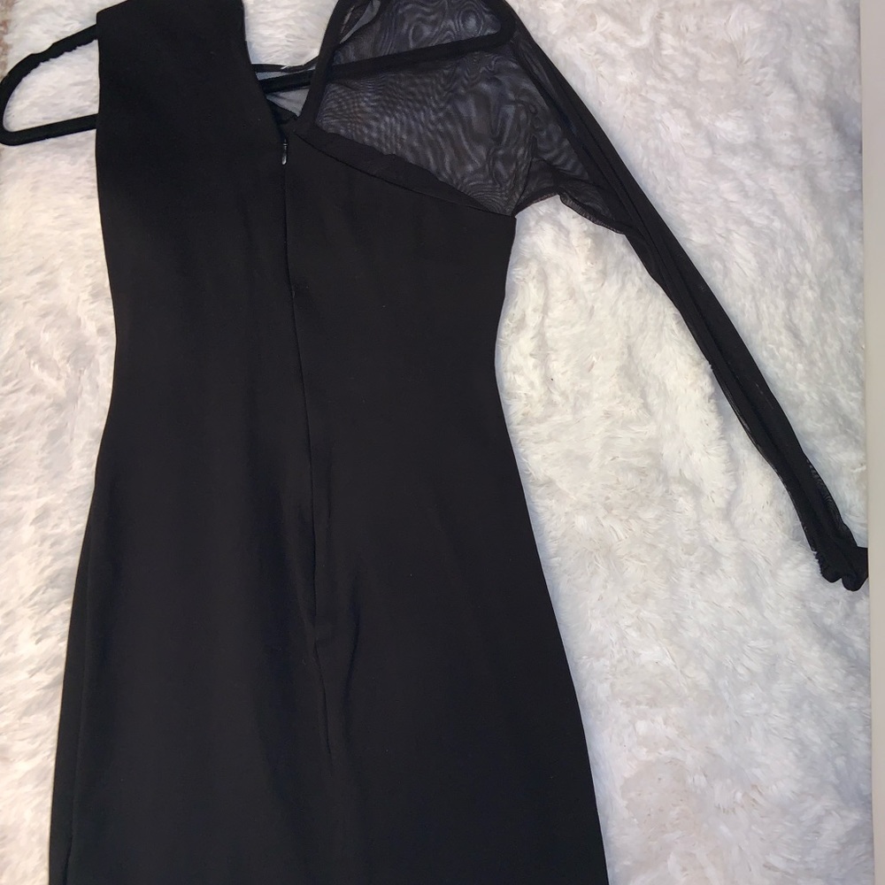 Black Dress with mesh long sleeve.